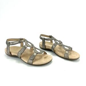 Vionic Jodie Orthotic Flat Sandal Size 10 Silver Adjustable Straps Arch Support